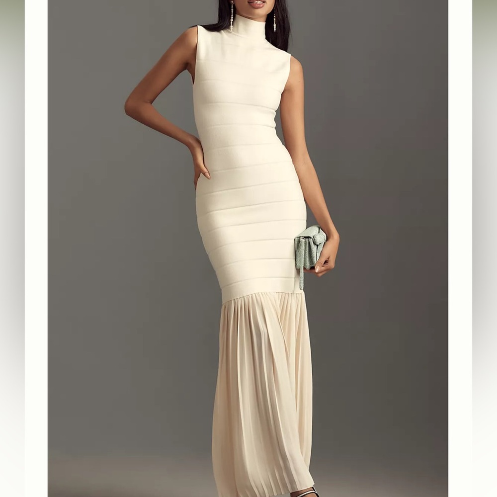 Anthropologie Cream Sleeveless Mock Neck Dress